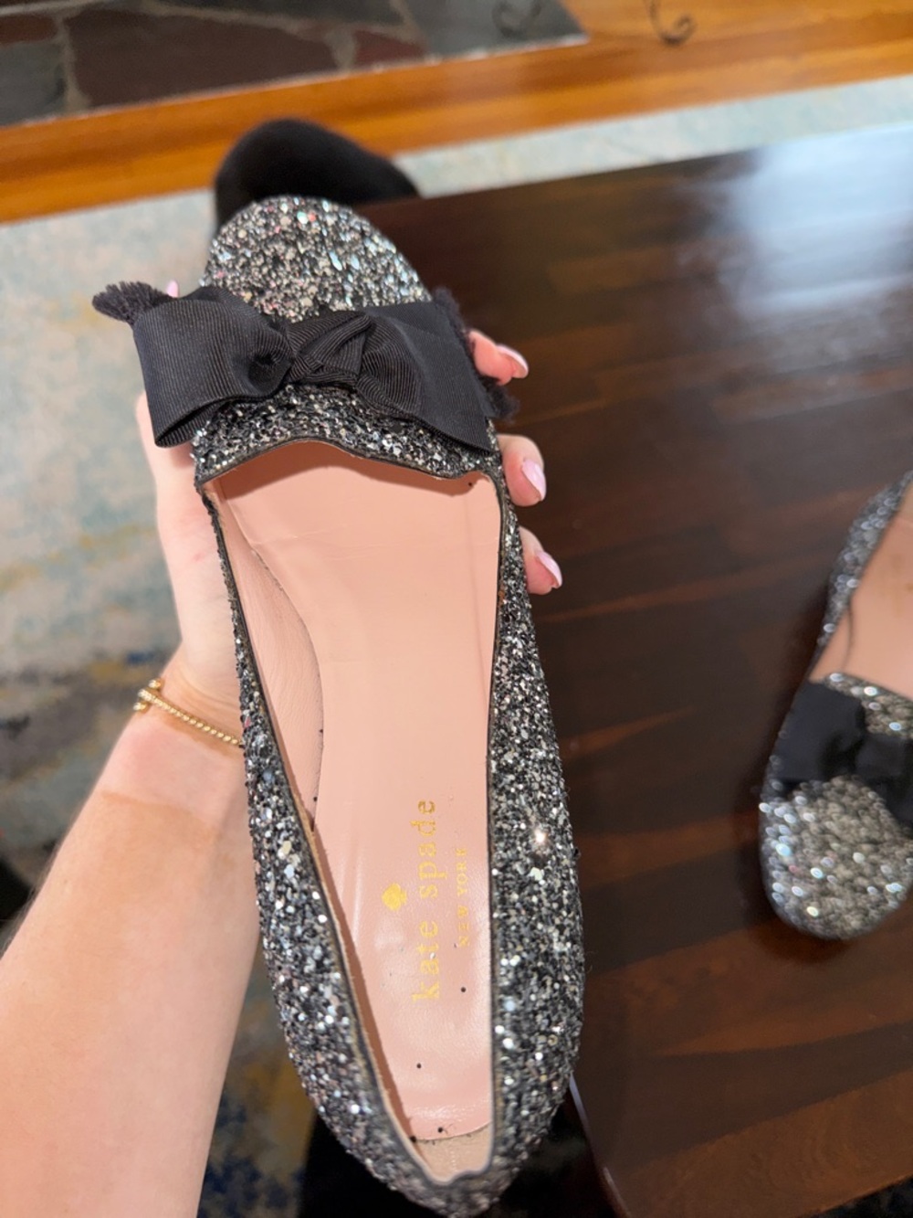kate spade Black & Silver Glitter Bow Flats - Picture 4 of 5